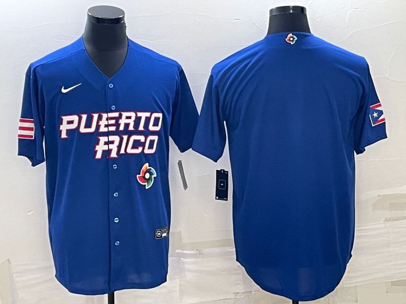 Men 2023 World Cub Puerto Rico Blank Blue Nike MLB Jersey2